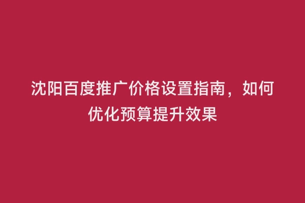 沈阳百度推广价格设置指南，如何优化预算提升效果