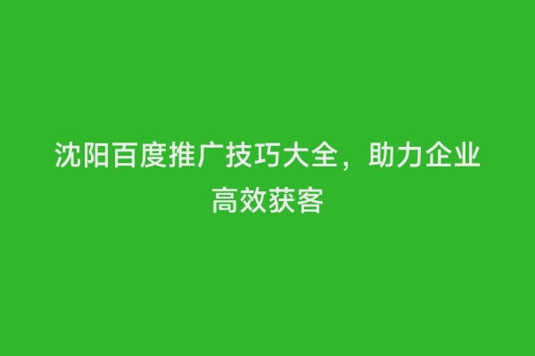 沈阳百度推广技巧大全，助力企业高效获客