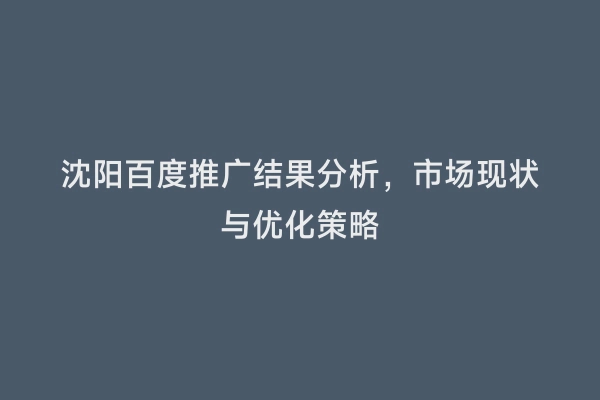 沈阳百度推广结果分析，市场现状与优化策略