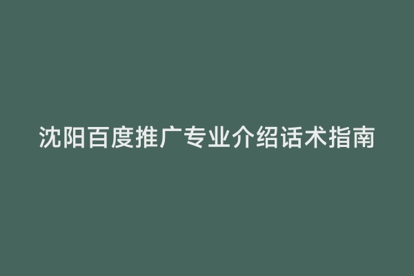 沈阳百度推广专业介绍话术指南