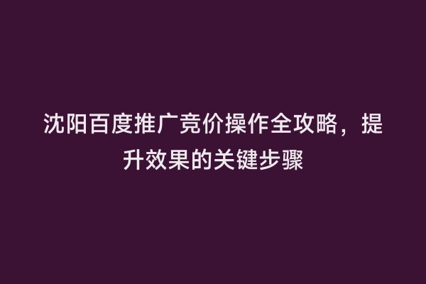 沈阳百度推广竞价操作全攻略，提升效果的关键步骤