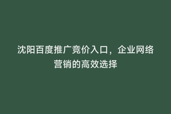 沈阳百度推广竞价入口，企业网络营销的高效选择