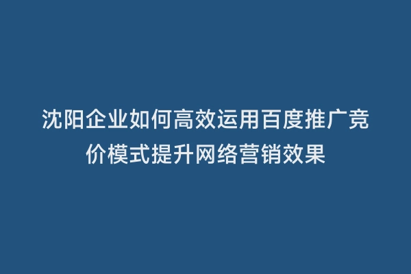 沈阳企业如何高效运用百度推广竞价模式提升网络营销效果