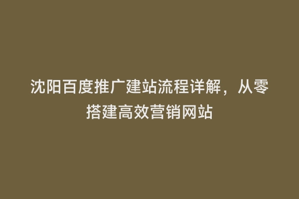 沈阳百度推广建站流程详解，从零搭建高效营销网站