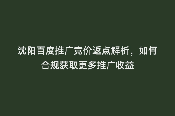 沈阳百度推广竞价返点解析，如何合规获取更多推广收益