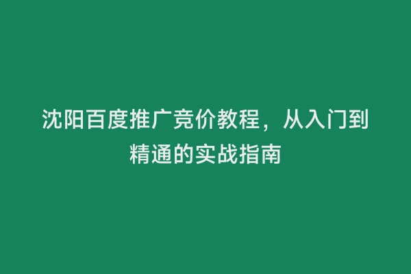 沈阳百度推广竞价教程，从入门到精通的实战指南