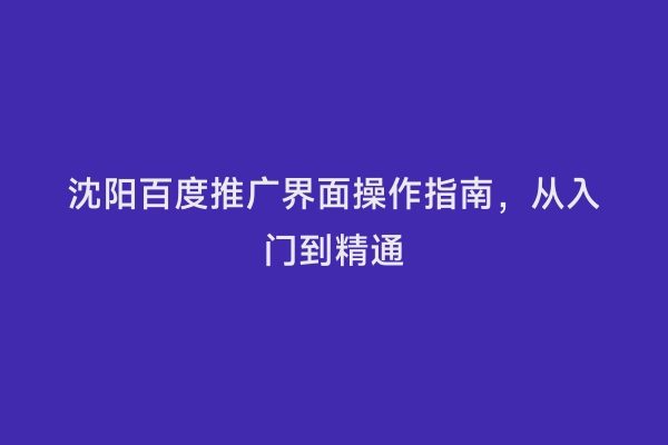 沈阳百度推广界面操作指南，从入门到精通