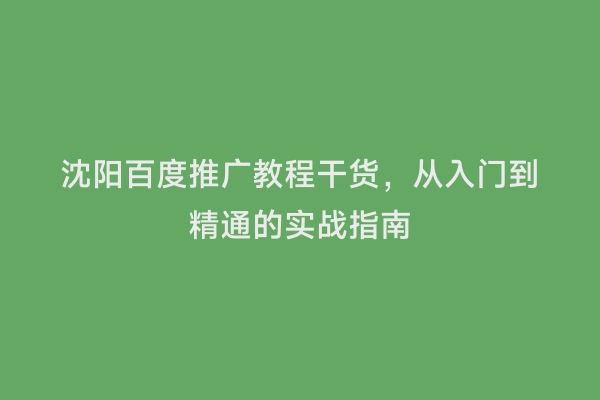 沈阳百度推广教程干货，从入门到精通的实战指南