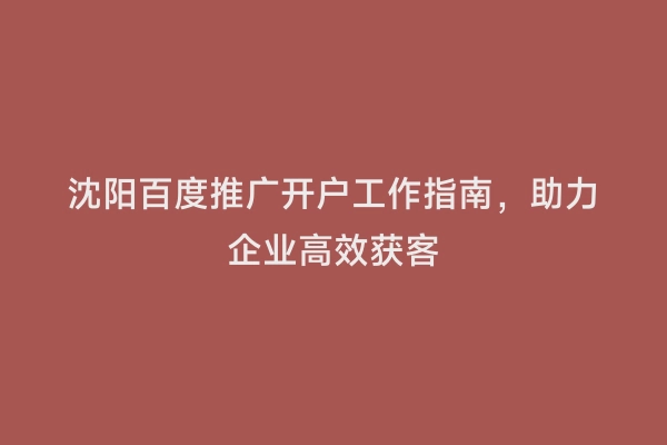 沈阳百度推广开户工作指南，助力企业高效获客