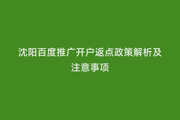沈阳百度推广开户返点政策解析及注意事项