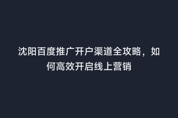 沈阳百度推广开户渠道全攻略，如何高效开启线上营销