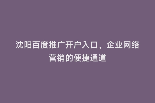 沈阳百度推广开户入口，企业网络营销的便捷通道