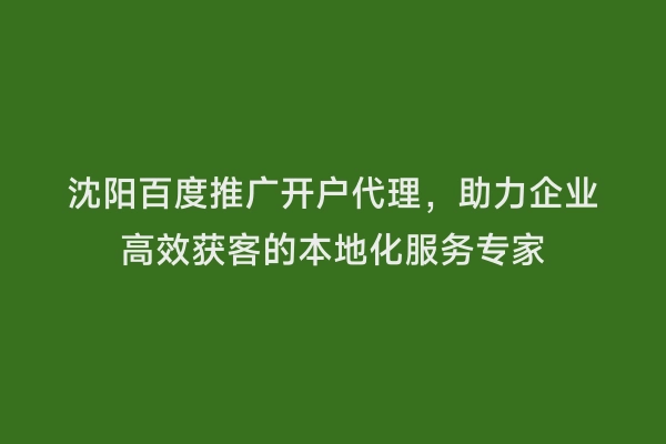 沈阳百度推广开户代理，助力企业高效获客的本地化服务专家