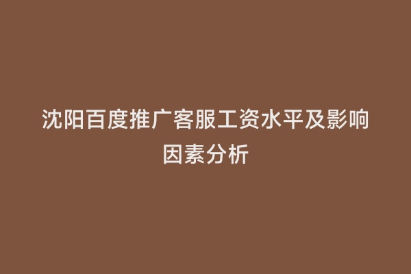 沈阳百度推广客服工资水平及影响因素分析