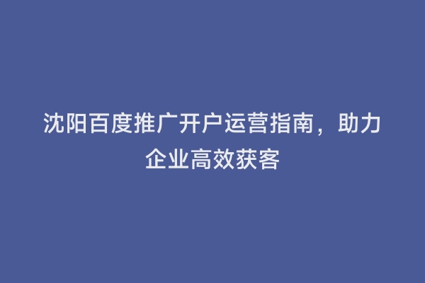 沈阳百度推广开户运营指南，助力企业高效获客