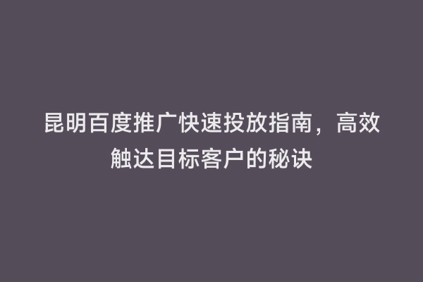 昆明百度推广快速投放指南，高效触达目标客户的秘诀