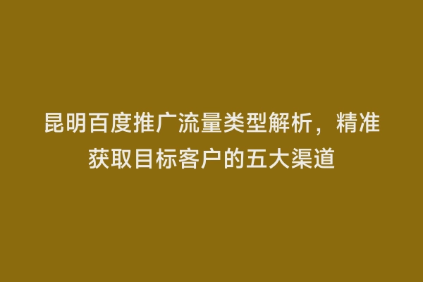 昆明百度推广流量类型解析，精准获取目标客户的五大渠道