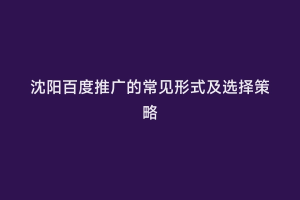 沈阳百度推广的常见形式及选择策略