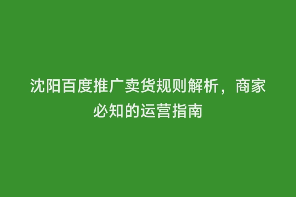 沈阳百度推广卖货规则解析，商家必知的运营指南