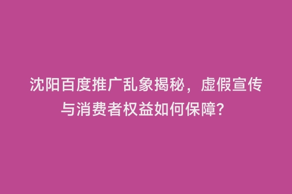 沈阳百度推广乱象揭秘，虚假宣传与消费者权益如何保障？