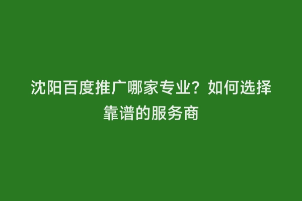 沈阳百度推广哪家专业？如何选择靠谱的服务商