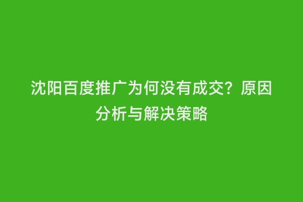 沈阳百度推广为何没有成交？原因分析与解决策略