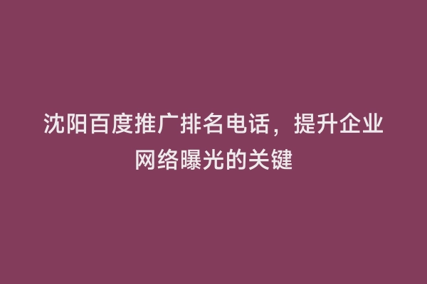 沈阳百度推广排名电话，提升企业网络曝光的关键