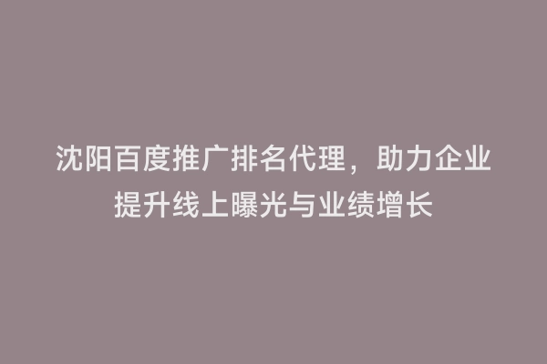 沈阳百度推广排名代理，助力企业提升线上曝光与业绩增长