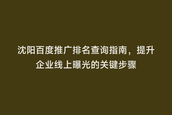 沈阳百度推广排名查询指南，提升企业线上曝光的关键步骤
