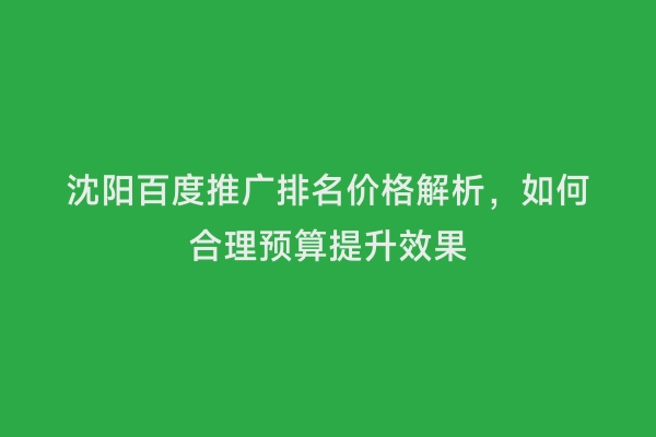 沈阳百度推广排名价格解析，如何合理预算提升效果