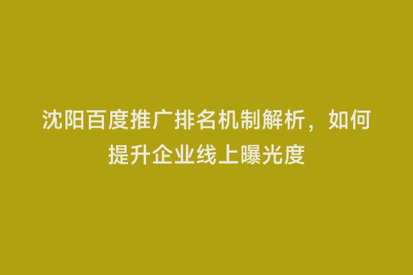 沈阳百度推广排名机制解析，如何提升企业线上曝光度