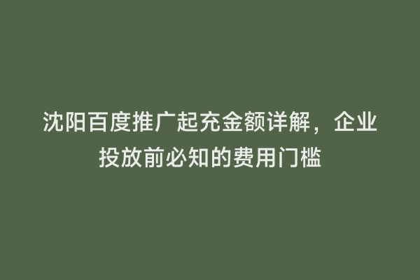 沈阳百度推广起充金额详解，企业投放前必知的费用门槛