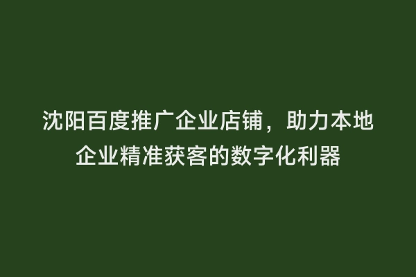 沈阳百度推广企业店铺，助力本地企业精准获客的数字化利器