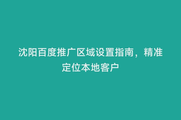 沈阳百度推广区域设置指南，精准定位本地客户