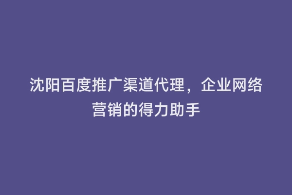 沈阳百度推广渠道代理，企业网络营销的得力助手