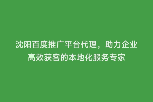 沈阳百度推广平台代理，助力企业高效获客的本地化服务专家