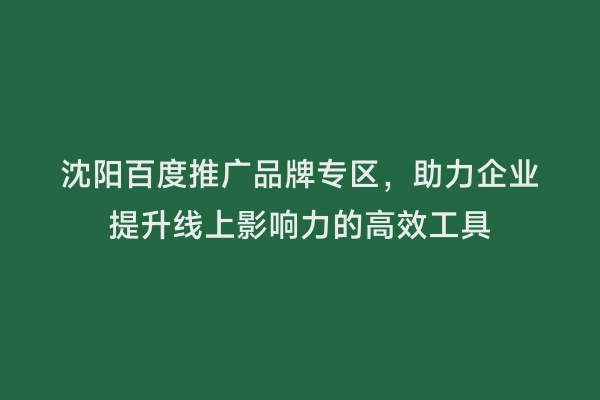 沈阳百度推广品牌专区，助力企业提升线上影响力的高效工具
