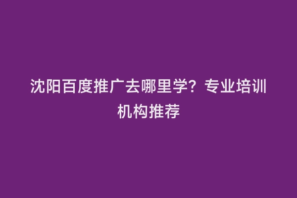 沈阳百度推广去哪里学？专业培训机构推荐