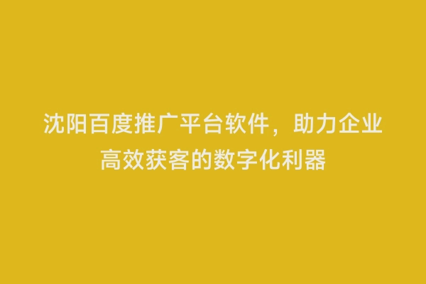 沈阳百度推广平台软件，助力企业高效获客的数字化利器