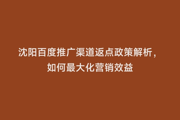 沈阳百度推广渠道返点政策解析，如何最大化营销效益