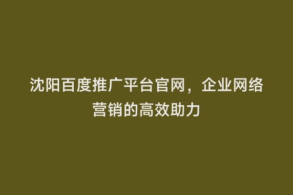 沈阳百度推广平台官网，企业网络营销的高效助力
