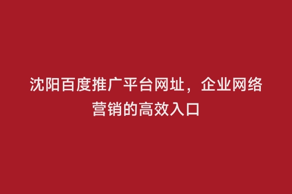 沈阳百度推广平台网址，企业网络营销的高效入口