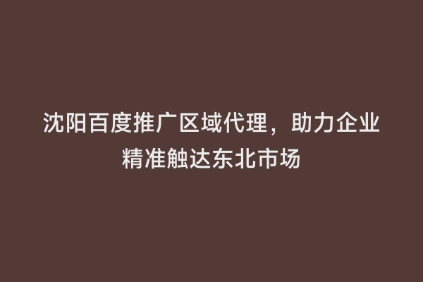 沈阳百度推广区域代理，助力企业精准触达东北市场