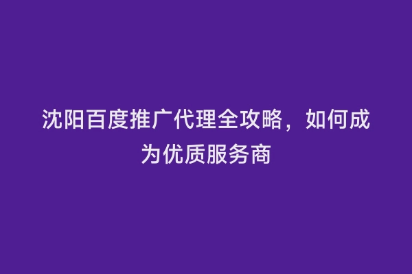 沈阳百度推广代理全攻略，如何成为优质服务商