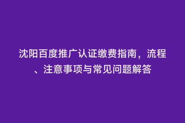 沈阳百度推广认证缴费指南，流程、注意事项与常见问题解答
