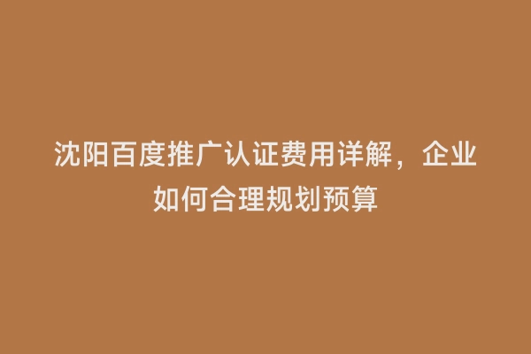 沈阳百度推广认证费用详解，企业如何合理规划预算