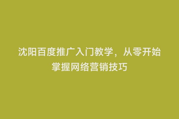 沈阳百度推广入门教学，从零开始掌握网络营销技巧