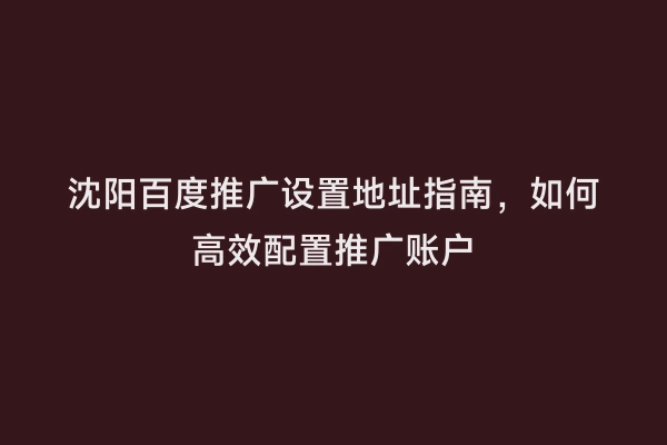沈阳百度推广设置地址指南，如何高效配置推广账户