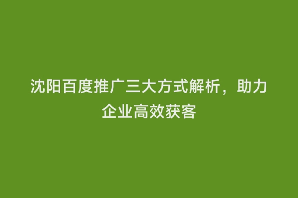 沈阳百度推广三大方式解析，助力企业高效获客