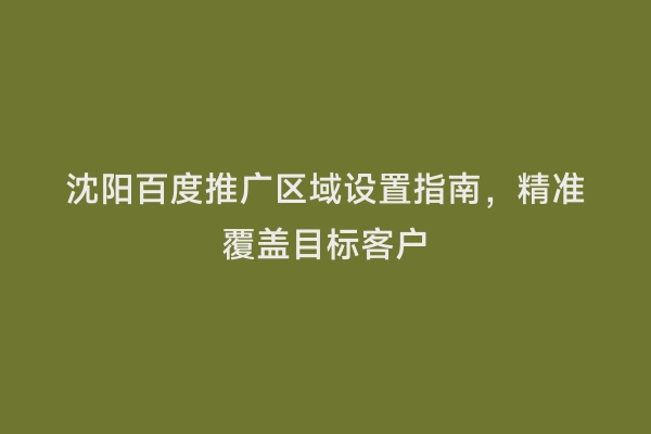 沈阳百度推广区域设置指南，精准覆盖目标客户